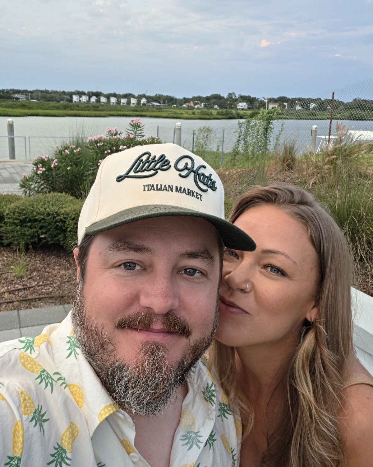 Emily and the captain at sunset on the waterfront